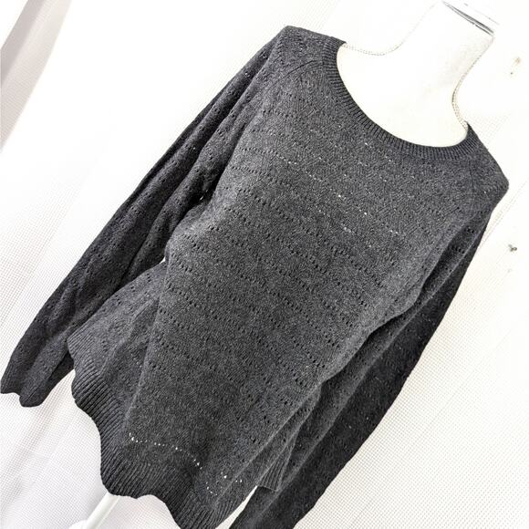 ANN TAYLOR LOFT! WOOL & COTTON BLEND CHARCOAL GRAY FANCY STITCH SWEATER! SZ XL - Picture 8 of 8